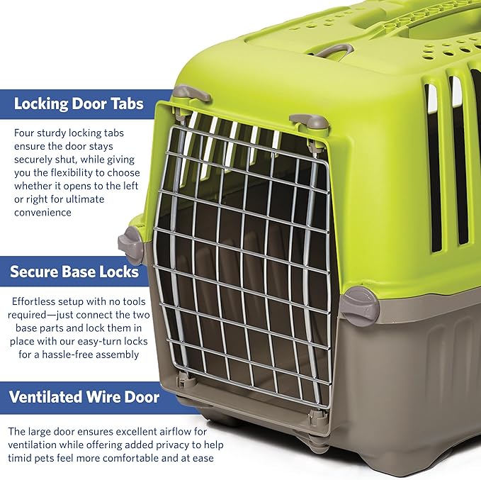 MidWest Homes for Pets Spree Travel Carrier – Hard-Sided Dog & Cat Carrier, Small Pet Travel Crate with Handle, Ventilated Design, Easy Assembly, 19-Inch, Green