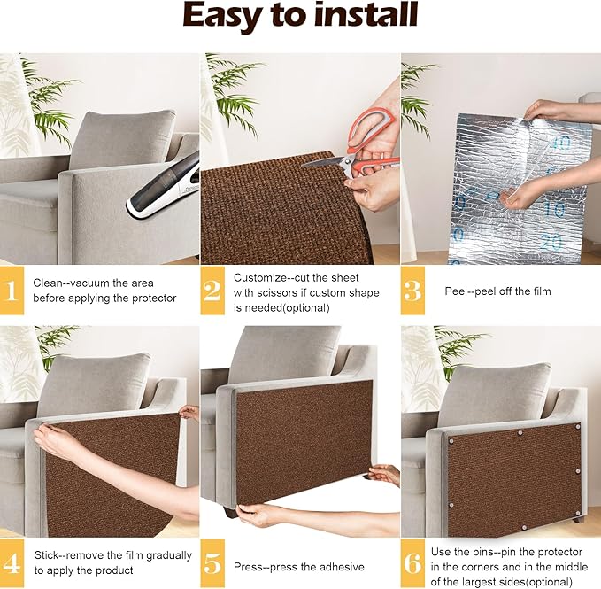 Cat Scratch Mat - 78.74"x15.74" Self-Adhesive Anti Scratching Pad for Couch, Trimmable DIY Cat Sofa Furniture Wall Cat Tower Protector, Replacement Pads for Pet Couch Protector from Claws Dark Brown