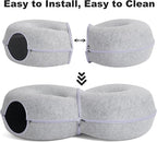 8-Shaped Large Cat Tunnel Bed for Indoor Cats, Infinite Circulation Peekaboo Cat Cave with 12 Toy Balls, Cat Donut Tunnel for Cats up to 30 Pounds (Light Grey, L 38x24x11in)