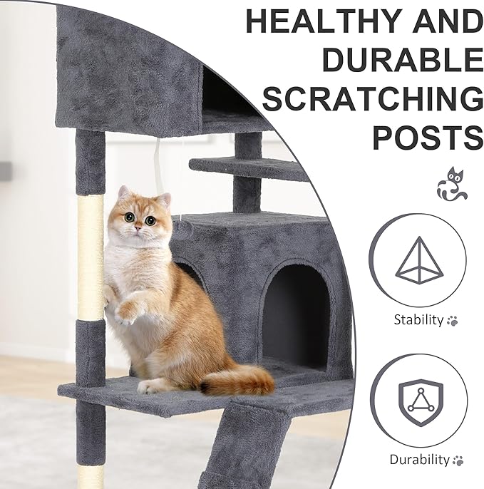 81" Multi-Level Cat Tree Tower with Scratching Posts - Space-Saving Design for Indoor Kittens Toys & Condo, Compact Floor Footprint & Vertical Space for Multi-Cat Homes-Dark Grey