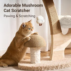 Aesthetic Flower Cat Tree Tower with Scratching Post for Indoor Cats, 37" H Modern Cat Tree with Wood Sculpted Branch, Flower Cat Beds, Mushroom Scratcher & Interactive Squeaky Toy, White