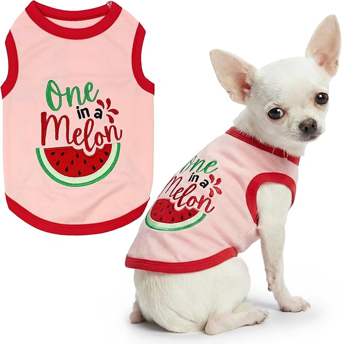 Parisian Pet Dog Shirt – 100% Cotton Shirts for Small Dogs – Pullover Sleeveless Puppy Vest – Breathable Cute Watermelon Pet Apparel – Pink Summer Dog Clothes - Stretchy T Shirts for Dogs