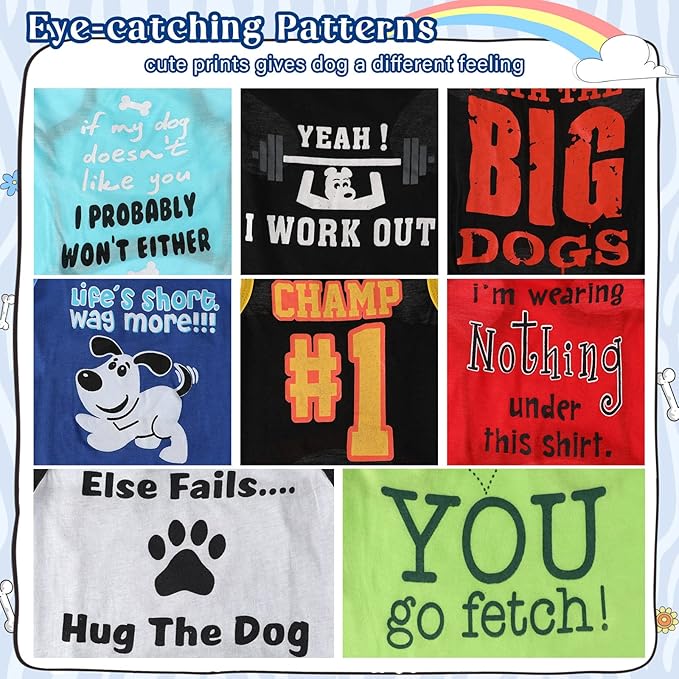 Saintrygo 8 Pieces Dog Shirts Pet Printed Clothes with Funny Letters Summer Pet T Shirts Cool Puppy Breathable Dog Outfit Soft Sweatshirt Cats(Cute Pattern,Large)