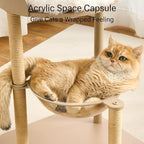 Modern Cat Tree, Wood Cat Tower with Steel Frame, Scratching Posts, Cat Capsule, Plush Mat, Bell Dangling Toy, Aesthetic Minimalist Heavy-Duty Cat Climbing Tree for Large Indoor Adult Cats-Khaki