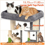 Cat Scratching Post Small Cat Tree with Cat Self Groomer, 17.3x13.4” Wide Top Bed, Natural Scratch Post and Danging Ball Great for Kittens and Average Indoor Cats-Grey