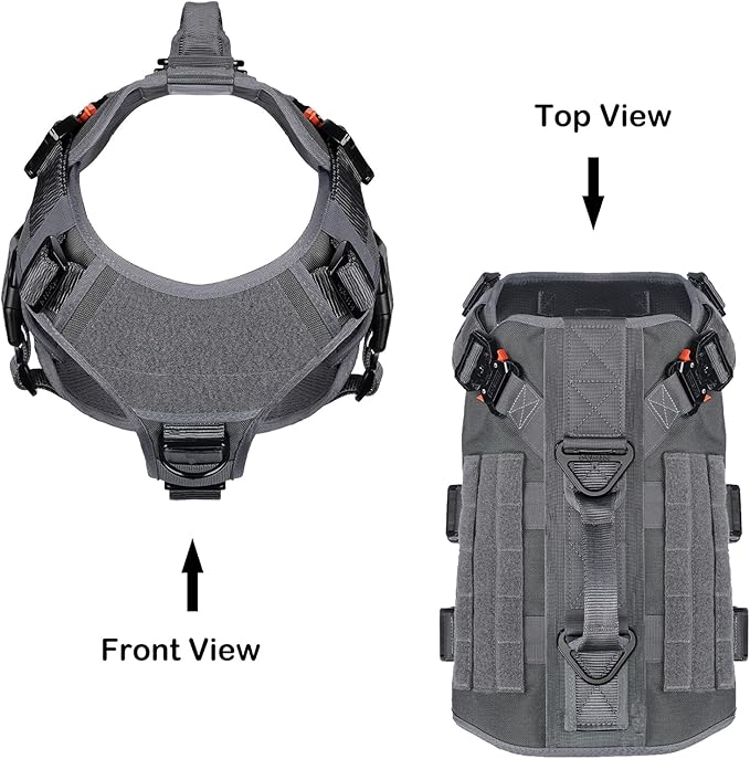 ICEFANG GN3 Tactical Dog Harness with 6X Buckle,Dog Molle Vest with Handle,3/4 Body Coverage,Hook and Loop Panel for ID Patch,No Pulling Front Clip (XL (32"-39" Girth), Wolf Gray)