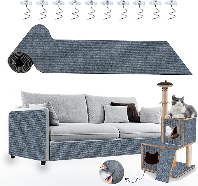 Cat Scratch Furniture Protector, 78.7x15.8inch Adhesive Cat Scratch Pad Deterrent for Furniture, DIY Climbing Cat Scratcher Couch Protector from Cat Claws Scratching for Indoor (Gray)