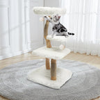 44.1-Inch Wooden Cat Tree, Cat Tree for Large Cats Tree for Indoor Cats Climbing Frame for Cat with Scratching Post, Wide Base, Dangling Ball, White