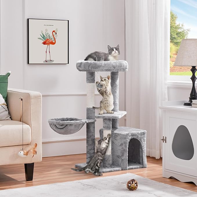 Topeakmart Cat Tree 34in Cat Tower Plush Cover with Condo, Platform & Basket for Indoor Kittens, Cat Furniture Activity Tree