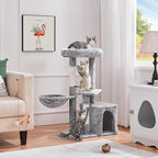 Topeakmart Cat Tree Tower for Indoor Cats, 34.5in Cat Activity Center with Condo & Scratching Post, Cat Climbing Tower Play House w/Large Perch, Platform, Basket for Kitten, Light Gray
