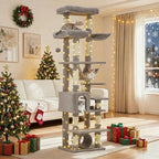 74" Tall Cat Tree for Large Cats with Scratching Posts, Condo, Perches, Hammock, Tunnel & Feeding Station