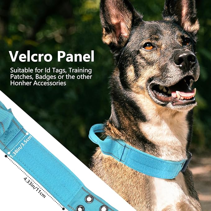 Tactical Dog Collar with Control Handle, Military Adjustable Pet Collar Reflective Heavy Metal Buckle Dog Collar, Soft Nylon Training Collar for Medium Large Dogs (Blue, X-Large)