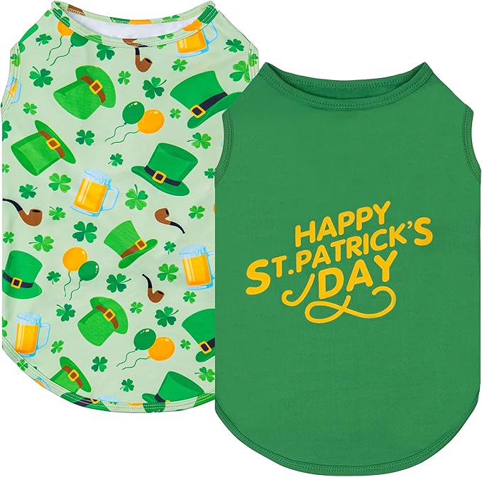 KYEESE 2Pack St. Patrick's Day Dog Shirt, Breathable Tank Top Sleeveless Dog T Shirts for Small Dogs Boy Girl, Lightweight Dogs Clothes Puppy Outfit for Holiday, Green, S