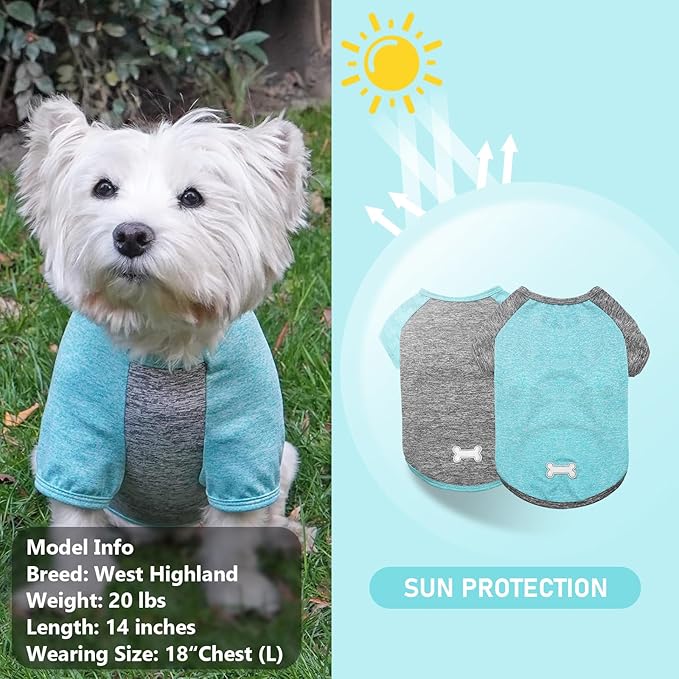 KYEESE 2Pack Dog Shirt with Sleeves, Lightweight Sun Protection Dog T Shirts for Small Medium Dogs Boy, Breathable Pet Tank Top Reflective Dogs Clothes for Summer Outdoor Walking, Grey+Lake, XL