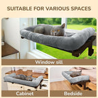 [Ready to Gift] PURRHOUSE Cat Window Perch with Cushion Bolster and Cool Pad, Cat Hammocks for Windows with Wood & Robust Metal Frame for Large Cats, Beds for Windowsill, Bedside and Cabinet,24''W