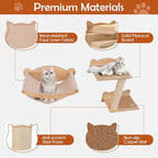 Tangkula Cat Wall Shelves, 4 Pieces Wooden Wall Mounted Kitten Furniture Set with Hammock, 2-Step Cat Tree, Non-Slip Pads, Sisal Stairs & Scratching Posts, Modern Cat Climber Steps (Natural)