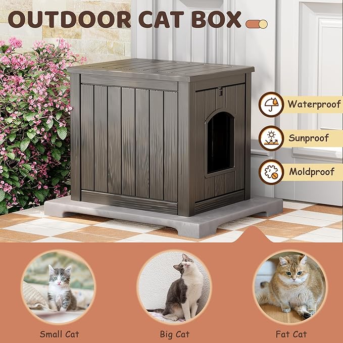 NUNU LAB Cat House for Indoor & Outdoor, Durable PP Plastic Cat Shelter with Easy Assembly & Cleaning, Cozy All-Season Pet House for Cats, Kittens & Small Pets (Gray, Large)