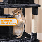 Yaheetech Cat Tree, 70.5in Climbing Tower for Indoor Cats, Multi-Level Kitten Condo with Scratching Post, Pet Activity Center w/Plush Perches & Hammock & Dangling Ball, Black