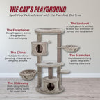 TRIXIE Anna Cat Tree – Cat Tower with Sisal Posts, Dual Hammocks, Caves & Hanging Toy – Indoor Cat Furniture for Scratching & Climbing – Gray, 23.6" x 23.6" x 50.4"