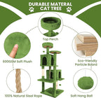 58.5inch Large Cat Tree Tower Condo for Indoor Cats, Soft Plush Multi-Level Climbing Tree Cat House with Cat Cave, Scratching Post, More Entrance/Exit, Sisal Rope, Green