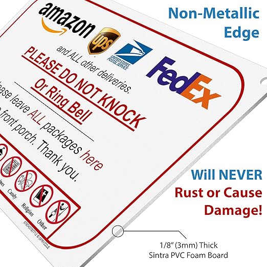 Leave Package Sign - Do Not Knock or Ring Bell (Do Not Knock - No Reason (Hang Sign))