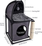 Goetland PVC Modern Cat Condo Cat House Cat Tree Small Cat Tower Bed Scratching Post Dangling Ball Hole for Kitty Indoors Cat Gray