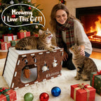 Felt Cat Cave House for Indoor Cats with Catnip Toy, Large Cat Bed Tunnel for Scratching Play, No-Tool Assemble Warm Silent Cat House for Large Cats Up to 22lb, Durable and Washable Coffee