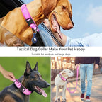 DAGANXI Tactical Dog Collar, Adjustable Military Training Nylon Dog Collar with Control Handle and Heavy Metal Buckle for Medium and Large Dogs, with Patches and Airtags Case (L, Pink-Set)