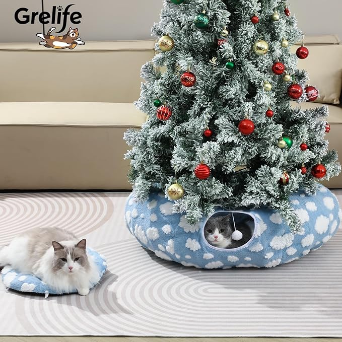 Grelife Cat Tunnel Bed for Indoor Cats, Cute Cat Tunnel Toys, Cat Donut Tunnel Toys with Washable/Removable Cushion, Non-Slip Base, for Cats, Kittens, Small Pets(33.5")