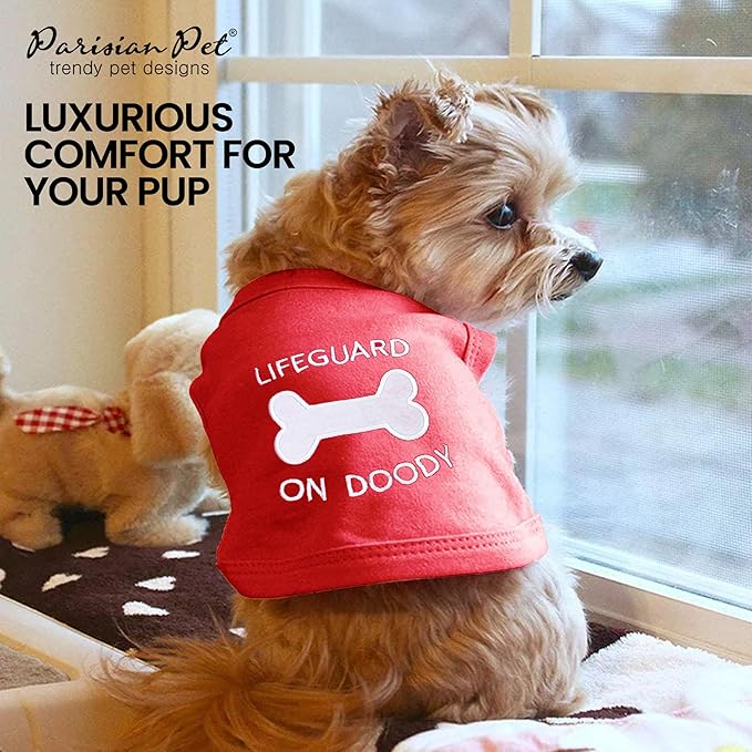Parisian Pet Dog Shirt – 100% Cotton Shirts for Medium Dogs – Sleeveless Red Lifeguard Puppy Vest – Lightweight and Breathable Pet Apparel – Pullover Summer Dog Clothes - Stretchy T Shirts for Dogs