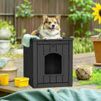 DRATO Outdoor Indoor Dog House,Resin Material Ventilate Waterproof Added to The Bottom,Multi-Functional Pet House for Small to Medium Dog(Black, Medium)