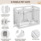 Yaheetech 32-inch Tall Dog Gate with Door Extra Wide Pet Gate for Dogs, Foldable Wire & Wooden Puppy Safety Fence w/3 Support Feet,Freestanding Dog Gate for The House, Doorway, Stairs(White,6 Panels)