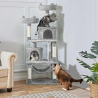 Topeakmart 62.2 inches Cat Tree with Double Condos, Scratching Posts & Hammock, Kitty Activity Tree Center Kitten Play House