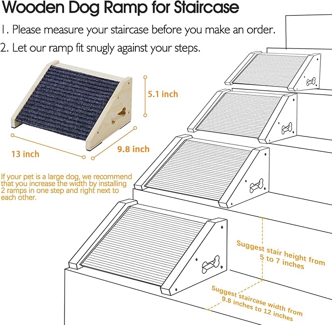 4 Pack Wooden Dog Ramp for Stairs Suits for Small Medium Dogs Cats, Pet Steps Stairs for Staircase for Dogs Cats Grey,Need Installation,13 * 9.8 * 5.1 inch