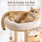 Modern Cat Tree Tower with Scratching Post for Indoor, Solid Wood Multifunctional Cat Tree Tower with Soft Bed, Space Capsule, Sisal Scratching Board, Grooming Post, Dangling Ball