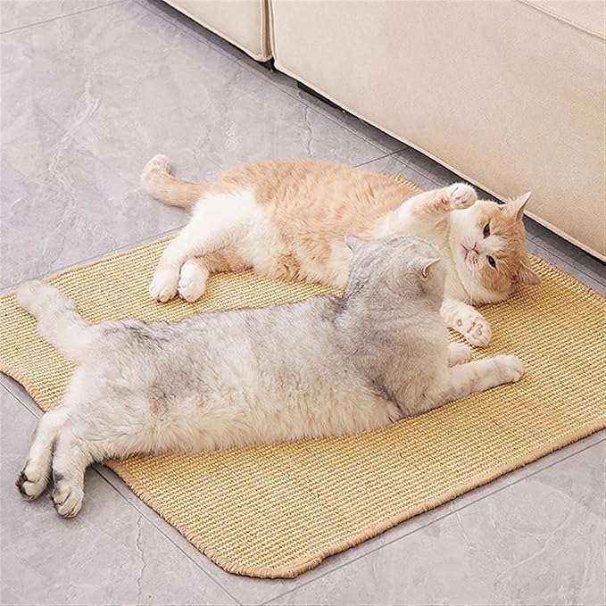 Cat Scratcher Mat Natural Sisal Fabric Cat Scratching Pad Couch Protector Horizontal Floor Cat Carpet Easy Use for Indoor Cats, Beige 1, 30" x 30"