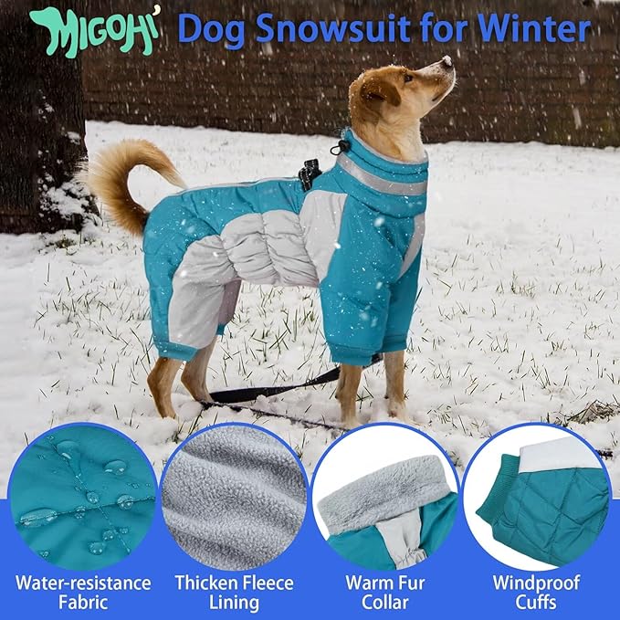 MIGOHI Full Body Dog Coat - Warm Reflective Winter Coat for Medium Dogs with Harness,Turtleneck Dog Fleece Jacket,Four-Leg Windproof Puffer Jackets Snowsuit with Zipper for Small Medium Large Dogs,M