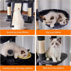 Heybly Tall Cat Tree, 78-inch Multi-Level Cat Tower for Indoor Cats, 2 Widened Plush Perches Cat Condo with Scratching Board and Big Caves, Smoky Gray HCT033G