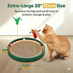 20-Inch Round Cat Scratcher Bed with Ball Track – 3-in-1 Interactive Cardboard Scratching Pad with Feather Toy & Non-Slip Base – Great for Indoor Cats, Active Kittens & Large Breeds (Green)