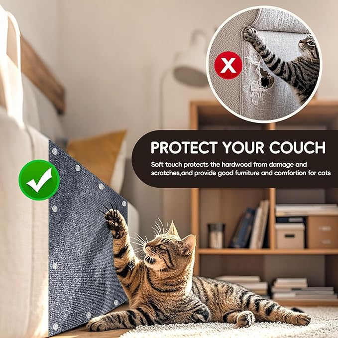 Anti Cat Scratch Furniture Protector,Durable Couch Protector from Cat Claws,Trimmable DIY Cat Scratch Carpet Mat for Leather,Sofa,Wall,Couch Corner and Cat Tower,78.7"x15.8"Self-Adhesive.(Light Gray)