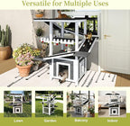 Merax 4 Tiers Outdoor Cat House, Weatherproof Cat Tree Tower with Waterproof Roof and 2 Doors, Feral Cat Shelter Outside Enclosure, Multi-Level Play Zones with Balcony for Small Animals