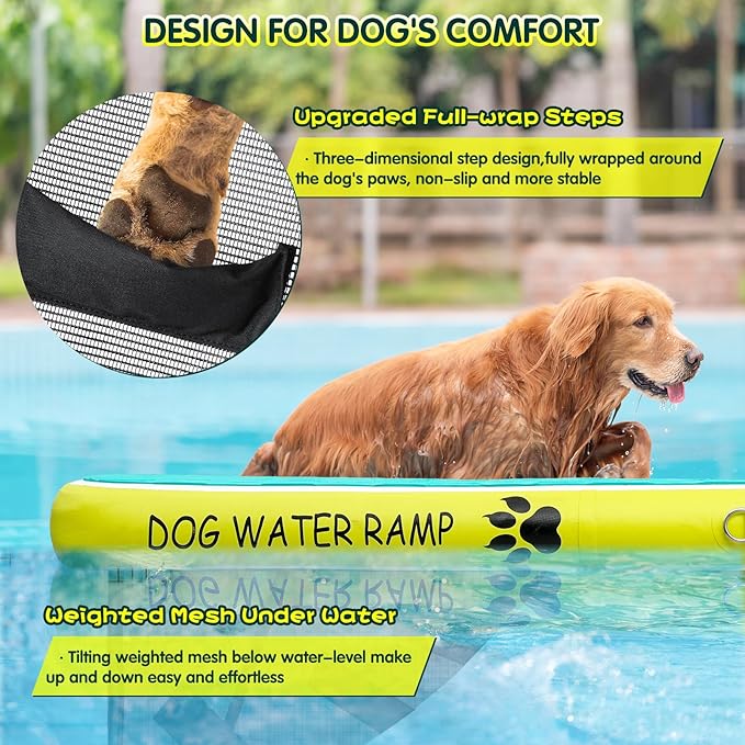2 in 1 Dog Pool Float & Water Ramp,Upgrated Inflatable Dog Boat Ramp,63" Lx47 W Floating Dock for Medium Large Dog Up to 180LBS,Non-Slip(EVA) for Safety,High Stability,Ladder for Boat,Lake