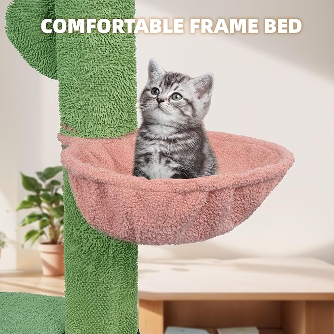 ROYPET Adjustable Tall Cat Climbing Tree Floor-to-Ceiling Climber Toy with Hanging Hammock and Scratching Posts Furniture,Green