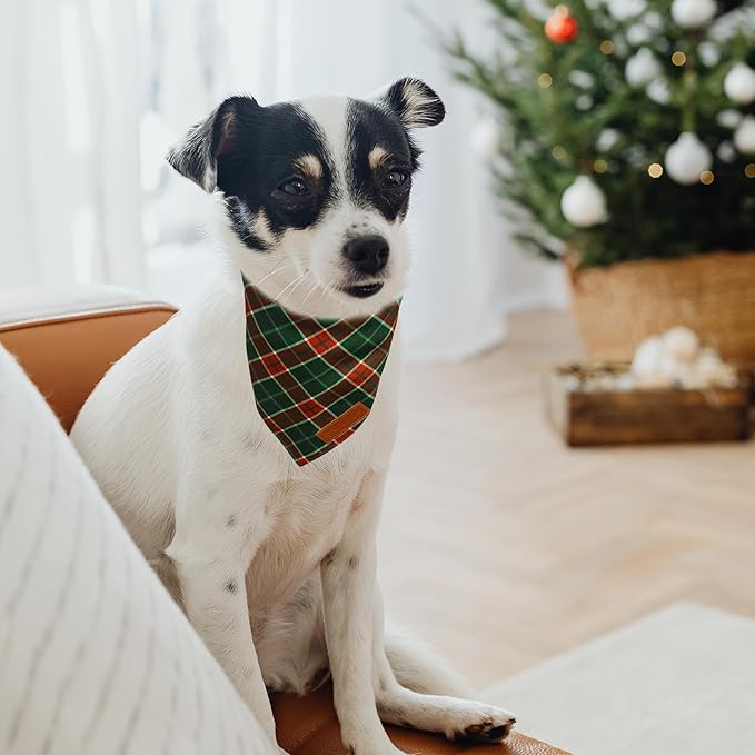 Realeaf Christmas Dog Bandanas 2 Packs, Reversible Red Green Plaid Dog Scarf, Xmas Pet Bandana for Boy and Girl, Premium Durable Fabric, Holiday Check Bandana for Small and Medium Dogs Pets (Small)