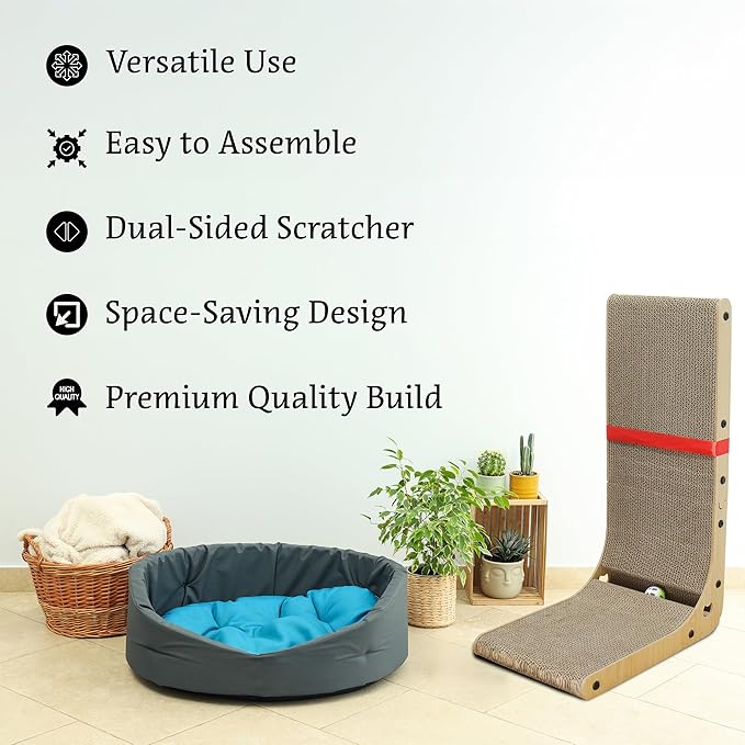 27" L Shaped Cat Scratchers for Indoor Cats, Corrugated Cardboard Cat Scratcher Pad, Vertical Scratching Board Indoor Use Protecting Furniture Scratch Pad, Cardboard Scratching with Ball Toy