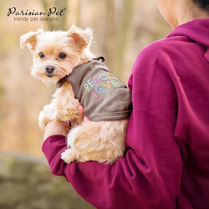 Parisian Pet Dog Shirt - 100% Cotton Peace Love Shirts for Medium Dogs - Sleeveless Pet Clothes - Lightweight Dog T Shirts - Breathable Puppy Clothes - Stretchy Unisex Dogs Apparel