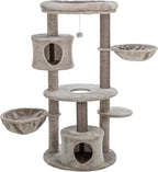 TRIXIE Anna Cat Tree – Cat Tower with Sisal Posts, Dual Hammocks, Caves & Hanging Toy – Indoor Cat Furniture for Scratching & Climbing – Gray, 23.6" x 23.6" x 50.4"