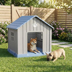 VIXZEN Dog House Outdoor, 31 Inches Weatherproof Resin Dog House Indoor Large with Air Vents & Elevated Floor, Doghouse Outdoor for Large Dogs, Easy Assembly, Versatile Storage Functionality, Blue
