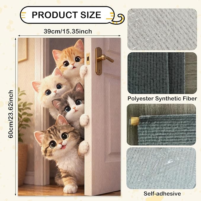 Nuxovilar Cat Scratch Pad 15.3x23.6 Inches Polyester Synthetic Fiber, Peeking Kittens Print, wall cat Scratcher, Scratching mat, Home Decor, Hallway, Living Room (2pcs)