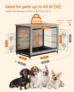 Feandrea 32.5" Dog Crate Furniture, Indoor Dog Cage Side End Table, L Pet Wood Kennel for Large and Medium Dogs up to 45 lb with Multi-Purpose Removable Tray, Double-Door Pet House, Greige